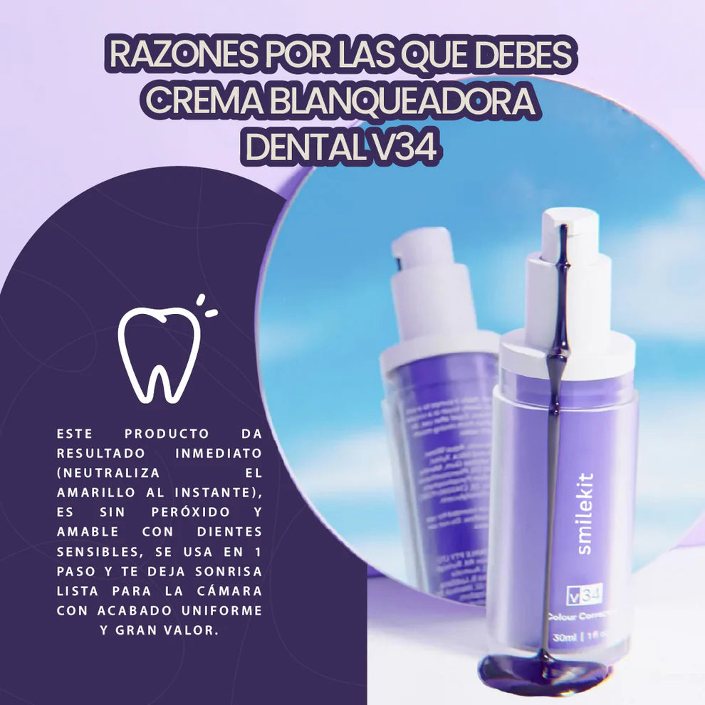 V34 White Smile™ - Crema Blanqueadora de Efecto Inmediato