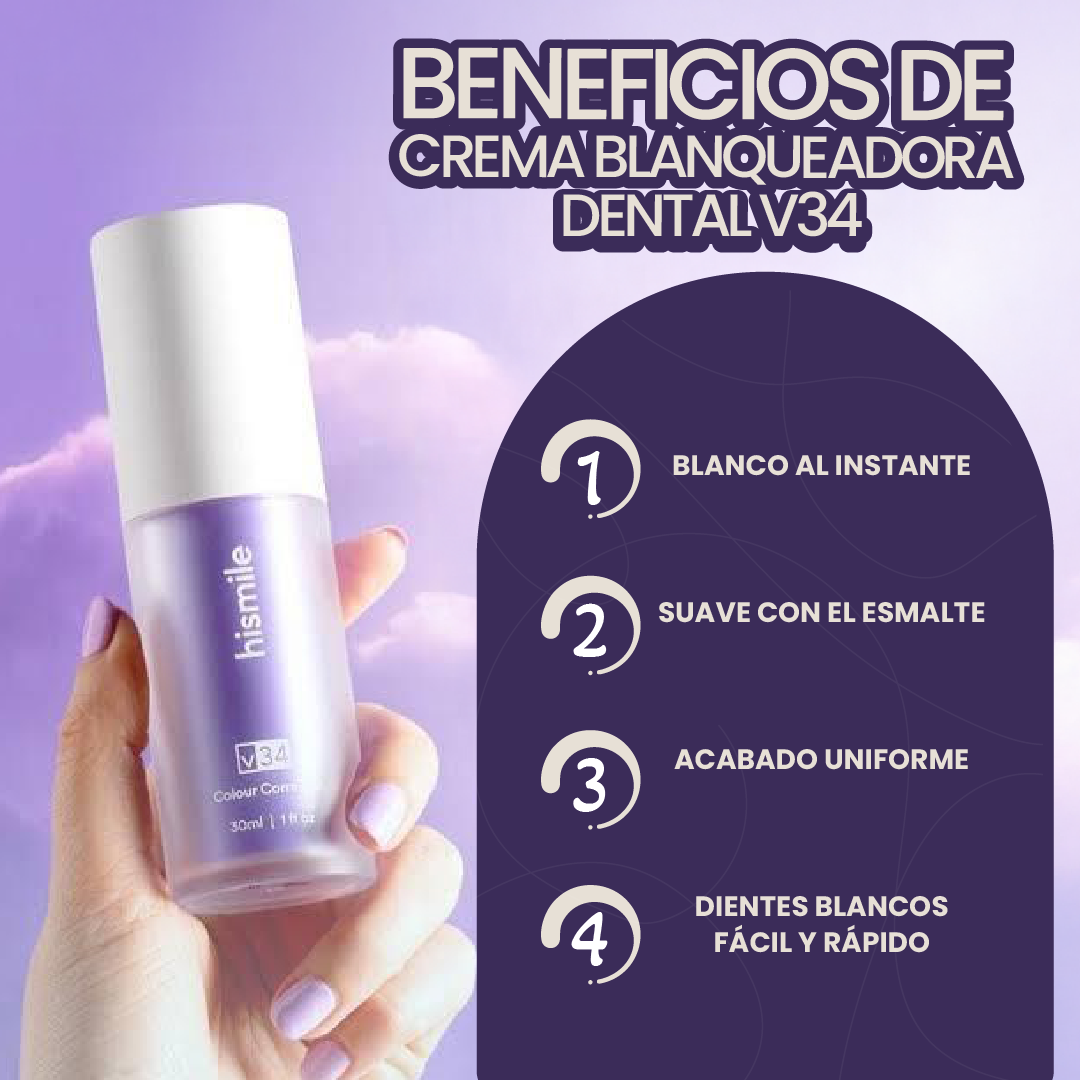 V34 White Smile™ - Crema Blanqueadora de Efecto Inmediato